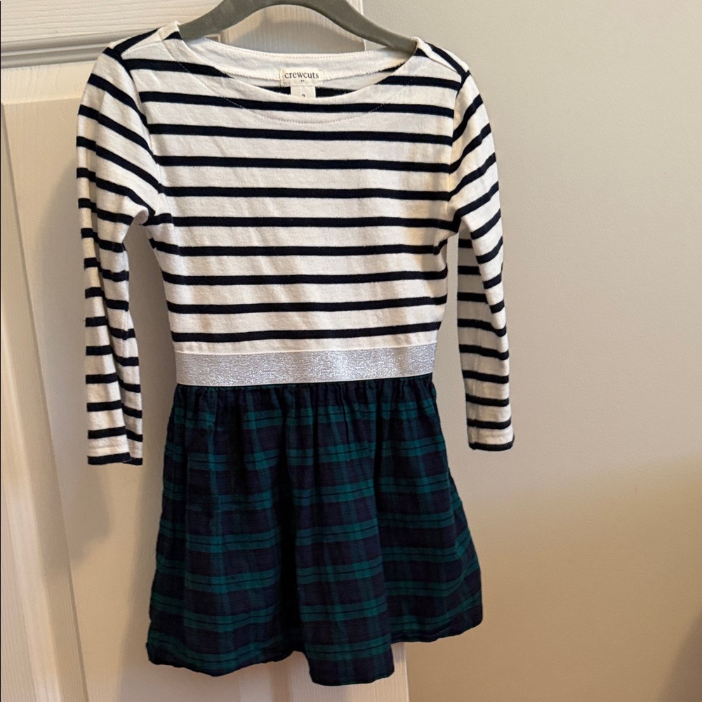 Crewcuts Navy Striped and Green Plaid Dress